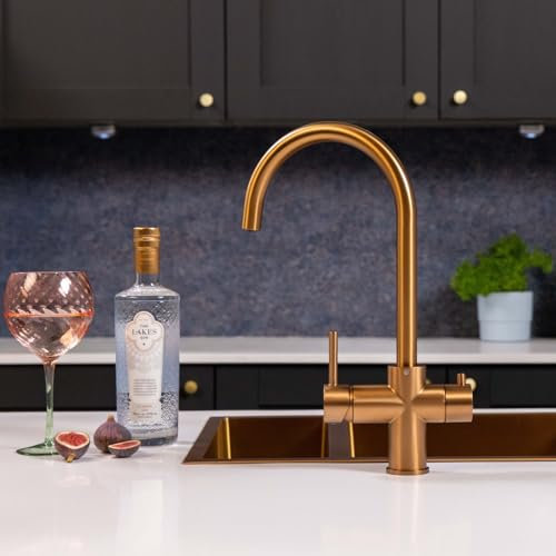 Flode Svan Swan Neck Design Kitchen Boiling Tap - 3-in-1 Instant Hot Boiling Water Tap Kit with Boiler and Filter - Boiling Hot Water Tap (Brushed Copper)