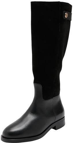 Tommy Hilfiger TH Stud Leather Mix Long Boot (FW0FW08341, Stivali Alti Donna, Nero (Black), 39 EU