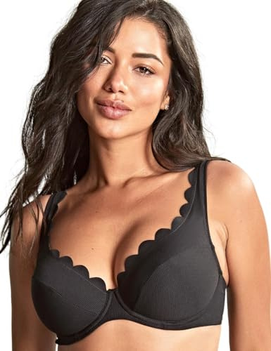 Panache Swim Spirit Lauren Underwire Plunge Bikini Top |Black,36G| Bikini Top for Women, Plunge Neckline, Underwire Support, Scallop Detailing, Luxury Swimwear, Mix and Match