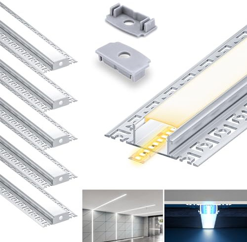 HOOLED Profile alu pour Ruban LED 2 m x 5 pièces 10 m, Avec couvercle en PC mat et opaque Profilés LED L 24,4 mm (ailes 61,8 mm) x H 12,5 mm Prend en charge les Bandes d'une largeur max 20 mm