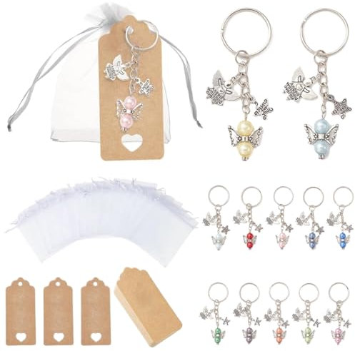 KSJEHW 12Pcs Llavero ángel de la Guarda, Llaveros de Ángell, 12 Etiquetas Kraft, 12 Bolsas de Regalo de Organza para Navidad, Bodas, Bautizos, Recuerdos de CumpleañOs