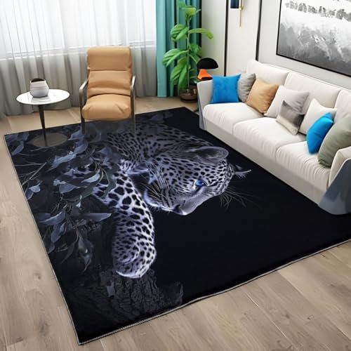 Teppich Wohnzimmer Schwarz Kurzflor Teppich, Orientalisch Weiche Teppich für Schlafzimmer Tier Gepard Teppich rutschfest In und Outdoor Teppich 180x240cm Waschbar in Waschmaschine