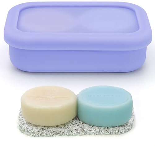 OZNER Silicone Travel Soap Case for Two Bars, Leak Proof Shampoo Bar Holder Compatible with Kitsch Bars, Soap Container with Drainage Layer for Bathroom, Camping, And Gym, Easy to Clean (PURPLE-Large)