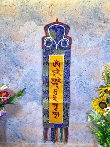 Osiris Trading UK Tibetisches Tara-Mantra-Banner, buddhistischer Wandbehang, Brokat-Seide und Polyester, spirituelle Dekoration, traditionelle Gebetskunst, 76 cm
