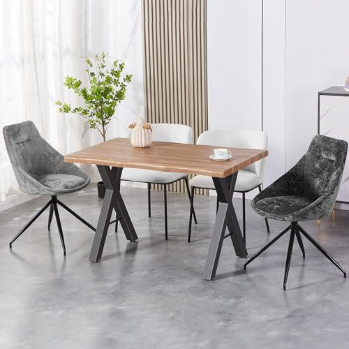 Merax Esszimmertisch 120x70x76cm, Esstisch 4cm dick, Küchentisch Moderne X-A-förmige Beine, Baumkantentisch, Naturholz2