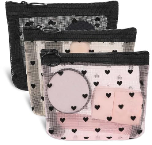 Aiyorse 3 Teiliges Mini Make Up Taschen Mini Kosmetiktasche Netz Kosmetiktaschen Mini Netztaschen Mit Reißverschluss Make Up Tasche,Netztasche,Make-Up-Reißverschluss Taschen für Lippenstift Kopfhörer