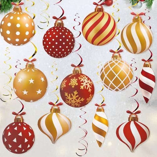 30 Stück Weihnachten Party Dekoration hängende Wirbel Weihnachtskugeln Hängedeko Deckenhänger Spiral Weihnachtliche Girlande Weihnachtsdeko für Xmas Winter Deko Deckenanhänger