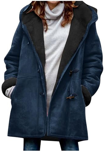 KOG Winterjacke Damen Fleecejacke Wintermantel Warm Jacke Einfarbig Oberteil Teenager Mädchen Vintage Strickjacke Basic Hoodie Teenager Baumwolle Marineblau XXL