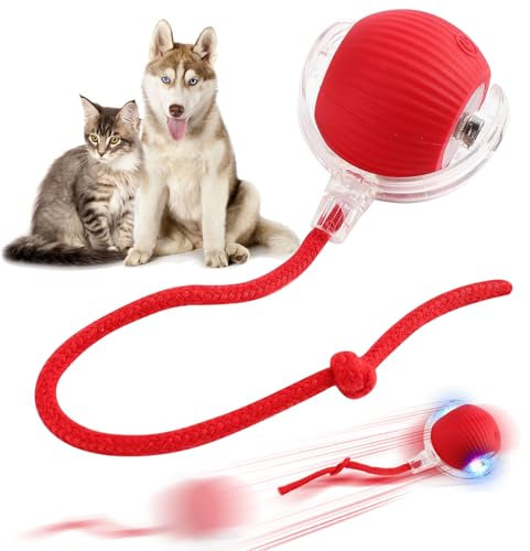 LETTERASHQP Katzenspielzeug Elektrisch Katzenball Elektrisch Elektronisches Interaktives Hundespielzeug Ball Katzenspielzeug Selbstbeschäftigung Smart mit Schwanz für Katzen Hunde (rot)