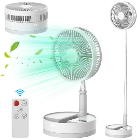 kosingna 9-inch Portable Pedestal Fan 10800mAh Battery Type-C Rechargeable Oscillating Standing Fan with LED Night Light Remote Control Telescopic 4 Speed Quiet Timer Fan for Home Kitchen Outdoor Camp