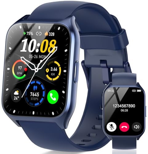 DUSONLAP Montre Connectée Homme Femme avec Appel Bluetooth, 1.85 Montre Intelligente avec Podometre/Sommeil/Cardiofrequencemetre, 112+ Sportifs Smartwatch, IP68 Étanche Montre Connectee, Bleu