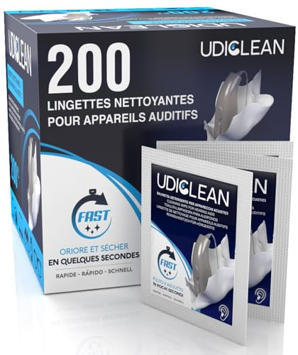 200 lingettes humidifiées Udiclean à séchage rapide emballées individuellement pour le nettoyage des appareils auditifs Élimine la sueur grasse et la saleté
