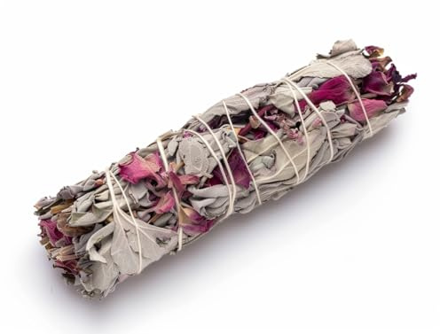 Luxflair Weißer Salbei Räucherbündel - Smudge Stick White Sage mit Rosenblüten für Reinigung & Energie - Aromatische Räucherzeremonien für Zuhause