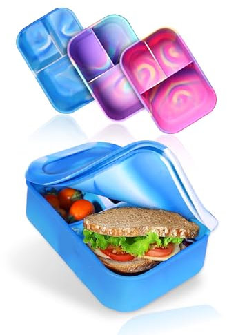 Deine Schulhelden Lunchbox - Silikon Brotdose - Bruchfest und Auslaufsichere Batik Bento Box, BPA frei, Spülmaschinen und Mikrowellen geeignet - Kapazität 1200 ml (blau)