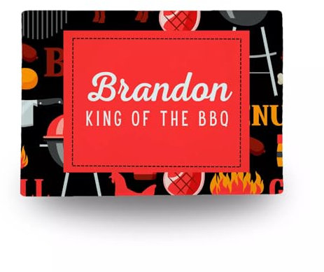 Schneidebrett King of BBQ, gehärtetes Glas, personalisierbar, Chinchilla-Finish, einzigartiges hygienisches Küchengeschenk, Vatertag, Geburtstag, Andenken, zwei Größen (mittel)