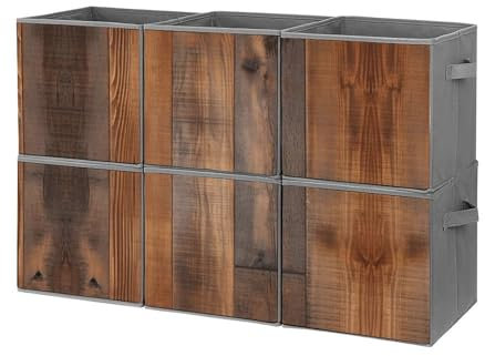 DWVSFJM Braune Aufbewahrungskörbe aus Holz, zusammenklappbar, mit Griffen, Aufbewahrungswürfel, großer Schrank-Organizer, Kleidung, 6 Stück