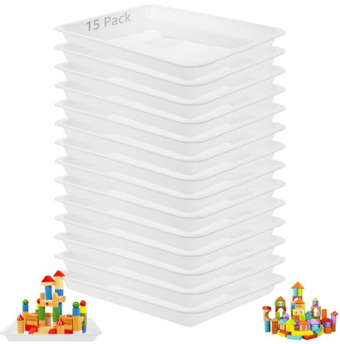 CYEER 15 vassoi in plastica 34 x 25 x 3 cm, rettangolari in plastica, colore bianco, riutilizzabile, vassoio da portata per snack, cibo, biscotti, blocchi in legno