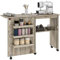 HOMCOM Folding Sewing Table, Drop Leaf Craft Table with Storage Bins, Open Shelf and Wheels, Rolling Sewing Machine Cabinet Computer Desk for Small Space, Grey