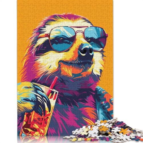 Sloth Drinking Alcohol Jigsaw Puzzles Brain Teaser Problem Solving Puzzles for Adult Children 1000pcs (75x50cm)