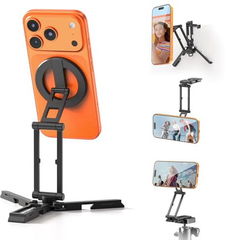 ULANZI SK29 Mini Magnetisches Handy Stativ, Aluminium Tripod Smartphone für MagSafe, Verstecktem Haken, 360° Drehbar, Faltbarer Selfie Stick Handyhalterung Stativ für iPhone 17/16/15/14/13/12