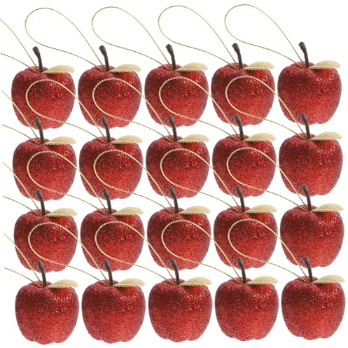 LOORGVEL 20 Stück Teiliges Weihnachtsbaum Deko Äpfel aus Schaumstoff Realistische Mini Apfel Anhänger in Rot Weihnachtsdeko zum Aufhängen für Weihnachtsfest Party und Kinderzimmer
