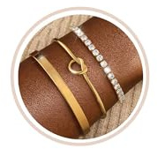 FUNElA Armband Damen Gold Silber Armreif 18k Vergoldet Edelstahl Armbander | 3 Stück Goldene Wasserfest Stapelbare Verstellbare Armkette Set CZ Zirconia Knoten Armreifen Tennisarmband Chmuck für Frauen