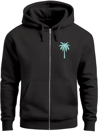 Neverless® Herren Sweatjacke mit Kapuze Palmenlogo Travel Zipjacke Zip-Hoodie Männer Fashion Streetstyle