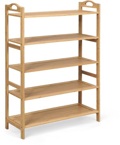 COSTWAY Etagere Chaussure à 5 Niveaux, Porte Chaussures en Bambou pour 15 Paires, 2 Poignées Arrondies, Chaque Niveaux Charge 20 kg, Etagere Rangement pour Entrée Salon Chambre (5 Niveaux)