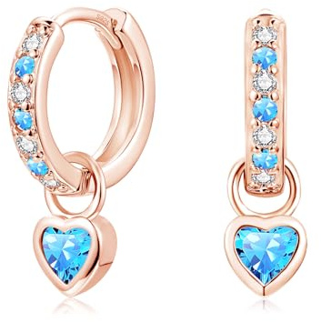 Lynizo Ohrringe Silber Hängend, Klein 925 Sterling Silber Mädchen Creolen | Süß Herz Kinder Creolen Ohrhänger mit Grün Rosa Aquamarin Lila Fuchsia Zirkon,12mm Damen Hypoallergen Schlafen Hängeohrringe