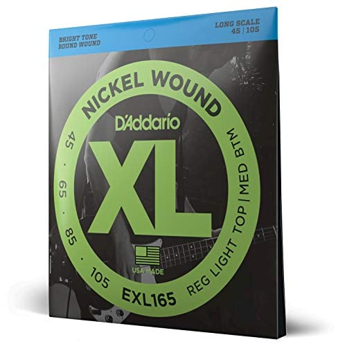 D'Addario Corde Basso Elettrico - XL EXL165-4 Corde - Lunga Scala, Luce Personalizzata, 45-105 - 1-Pacchetto