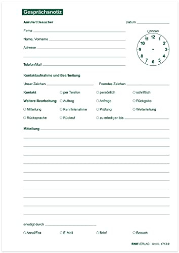 RNKVERLAG 1713-0 - Gesprächsnotizen, Block mit 50 Blatt, DIN A5