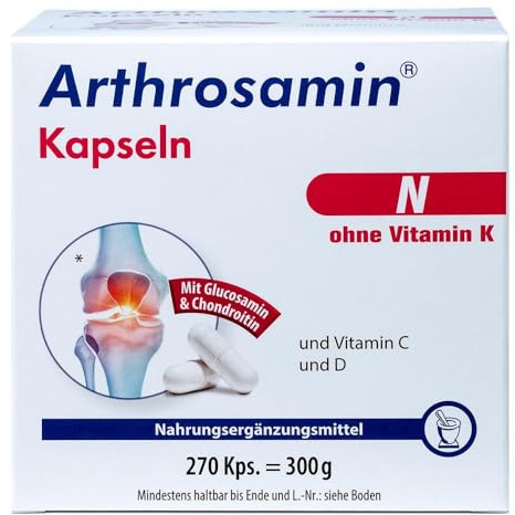 ARTHROSAMIN N Gelenkkapseln ohne Vitamin K, Hochdosiert mit Glucosamin + Chondroitin für geschmeidige Gelenke - Das Original aus der Apotheke - auch bei Blutverdünnern verwendbar - 270er Sparpack