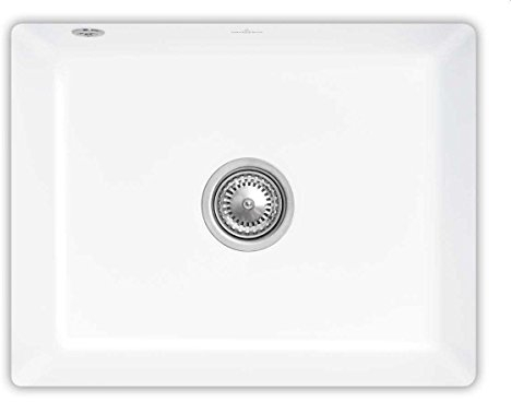 Villeroy & Boch Subway 60 SU Küchenspüle, Spülbecken inkl. Ablaufgarnitur mit Handbetätigung, Unterbauspüle aus Keramik, 545 x 440 mm, Weiß Alpin CeramicPlus