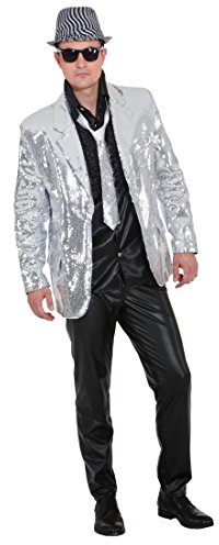 NET TOYS Showjacket Silber Pailletten Jacke Glitzerjacke Showmaster Glitzer Pailletten Show Jacket Paillettenjacke Herrenjacke XL 56/58