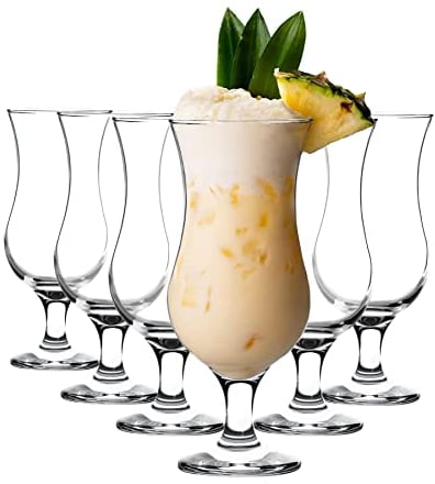 LAV Fiesta Pina Colada Glasses - 390ml - Clear - Pack of 6 - Large Tall Hurricane Pineapple Martini Milkshake Party Drinking Glass Set