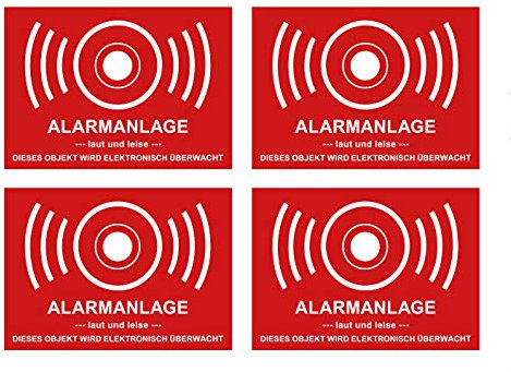 4 Stück Premium Aufkleber Alarmanlage Alarm Elektronische Überwachung Hinweis Witterungs- und UV-Beständig