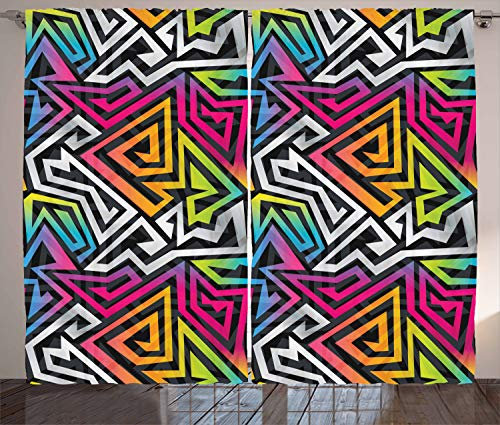 ABAKUHAUS urban Graffiti Rustikaler Gardine, Regenbogen-Labyrinth, Schlafzimmer Kräuselband Vorhang mit Schlaufen und Haken, 280 x 245 cm, Orange Magenta