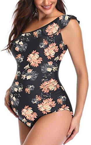 OverDose Soldes Maillot de Bain Femme 1 Pièce Grande Taille Amincissant Maillot Tankini Enceinte à Volants Bodysuit Simwear