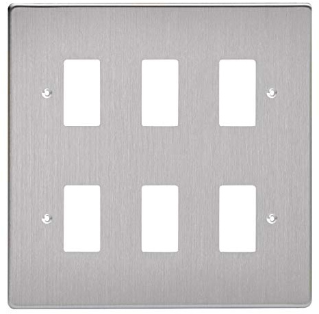 Varilight XDSPG6 PowerGrid Brushed Steel 6 Gang Grid Plate (Double Twin Plate)