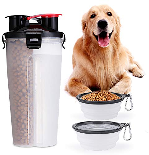 Bouteille d'eau Portable et Récipient Alimentaire 2 en 1 avec 2 Gamelle Pliable pour Chien, Chat, Chiot, Chiot, Chiot, Distributeur d'eau pour Voyage en Voiture, Grande Taille, sans BPA