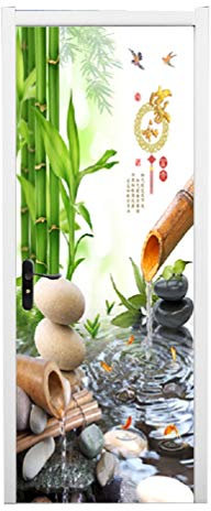 izielad Stickers muraux de mur de montagnes de peintures murales de porte de l'eau de pierre de bambou zen pour la décoration 3D décalques 38.5x200cmx2Pcs