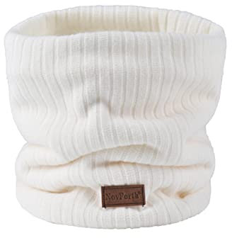 NovForth Winter Neck Warmer Fleece Lined Infinity Scarf Double-Layer Fleece Thicken Windproof and Dust Skiing Circle Lining Knit Infin for Mens Womens (White)