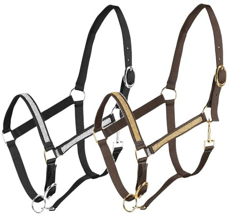 NETPROSHOP Halfter Verstellbar mit Kristallakzenten in Schwarz/Silber oder Dunkelbraun/Gold, Cob-XL Full, Groesse:Cob, Farbe:Schwarz