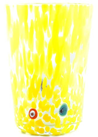 Venetian Emporium Murano Glass Drinking Glass Tumbler Light Blue Hand Made Millefiori (Yellow)