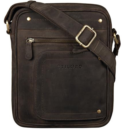 STILORD 'Randall' Vintage Ledertasche Umhängetasche Messenger Bag DIN A5 Tablettasche 9,7 Zoll für iPad Herrentasche Cross Body Bag Echtes Leder, Farbe:dunkel - braun