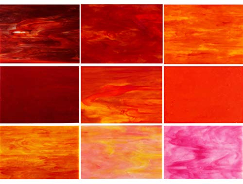 PALJOLLY - Juego de 9 hojas de cristal tintado, 10,16 x 15,24 cm, colección de vidrio rojo llama, para proyectos de vidrieras y mosaicos