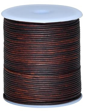 Cords Essentials Round Genuine Leather String Cord, Rope for Jewelry Making, Necklaces, Bracelets, Kumihimo Braiding, Wraps, Crafts and Hobby Projects (Distressed Light Brown, 1.5 MM)