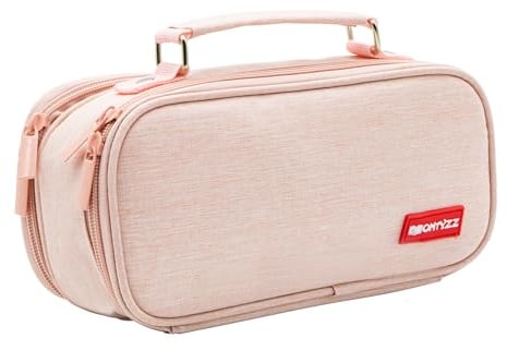 ONTYZZ Trousse Adolescents Grande Capacité Trousse 2 Compartiments Trousse Filles Garçons Toile Trousse pour L'école Travail Sac de Rangement Cosmétique Rose