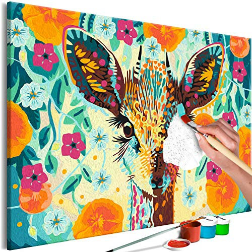 murando - Peinture par Numéros Adulte DIY 60x40 cm - Avec Cadre, Peintures Acryliques et Pinceaux - Tableau à Faire Soi-Même Loisir Créatif - Cerf colore Animaux Fleurs n-A-1337-d-a