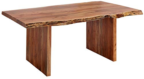 Massiv Esstisch Baumkante Baumtisch mit Ansteckplatte Akazie 200 180-240x110x78cm walnuss lackiert Freeform #200